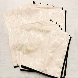 Vintage W-C Designs 1992 Damask Dinner Napkins Set of 12 Ivory Velvet Trim